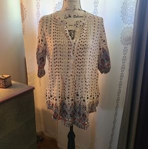 Reborn Flowy white shirt with red and pasley at th